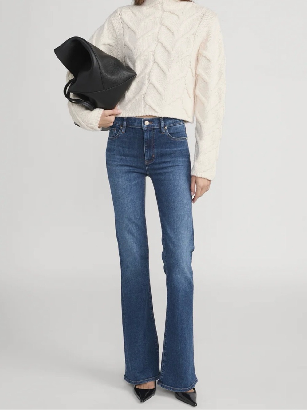 Frame le High Flare Womens Jeans in Medium Blue